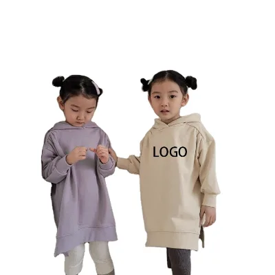 1-4Y 2022 Toddler Girls Hooded Shirt Dress Baby Kids Girls Hoodies Sweatshirts Pullover Big Pocket Casual LOGO Dresses for Girls