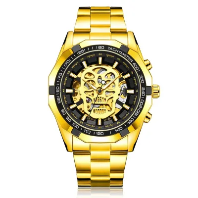 SEWOR Watch Gold High Quality Skull Watches Men Wrist Luxury Skeleton Automatic Mechanical Mens Wristwatches Masculino Relogio