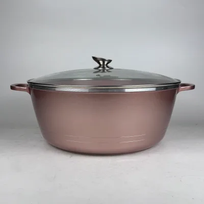 44cm Single Casserole Kitchenware Classic Design Die-Cast Aluminum Soup Pot Cooking Pot Set Red Pink Rose