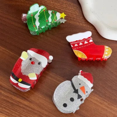 New Santa Claus Christmas Hair Claw Clip Classic Acrylic Hair Clips Personality Christmas Hair Accessories