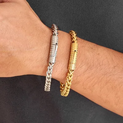 Wholesale Reversible Cuban Chain Bell Shape Bracelet 304 Stainless Steel 18K Gold Plated Black Silver Hip Hop Unisex Jewelry