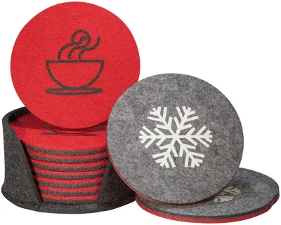 New Design 8-piece Set Felt Cup coaster with Two Colors and Silk Screen logo
