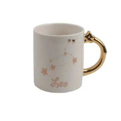 16 oz Stoneware Collection Ceramic Coffee Cup with Lid Leo the Lion Design for Tea Travel & Gift Zodiac Sign Dinner Mug