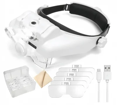 Rechargeable 14X LED Light Headband Magnifier Glasses Acrylic Material for Repairing Applications
