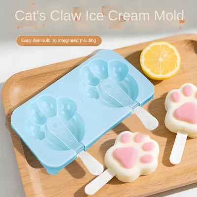 Cute Paw Shape Popsicle Mold with Lid 2 Cells PP Plastic Ice Pop Maker DIY Homemade Ice Cream Tool for Kids Summer Dessert