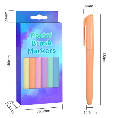 KHY 2023 New Type Pastel Color Wholesale Macaroon Art Drawing Felt Fine Tip Marker 6 Pack Watercolor Pastel Brush Marker Pen Set