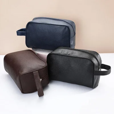 Zipper Organizer Pouch Blank Pu Leather Makeup Bag Men Plain Cosmetics Bag