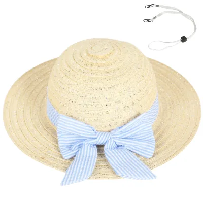 PinkSheep Girls Cute Summer Fur Flower & Bowknot Sun Hat for Toddler Kids Beach Use Beige