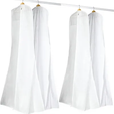 White Minimalist-style Non-woven Fabric Dust-proof Garment Storage Bag for Wedding Dresses Clothes Extra-large Size Hanger-style
