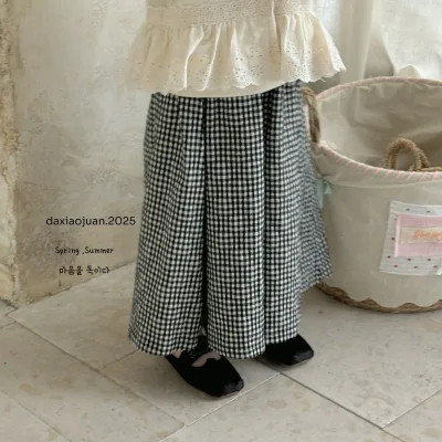 Autumn Clothes Kids Products 2024 Girls Plaid High Quality Wide Leg Pants