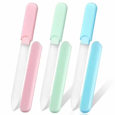 Private Label Pastel Pink Green Blue Portable Double Sided Sandblasted Polishing Glass Nail File Nail Buffer Nail Shiner