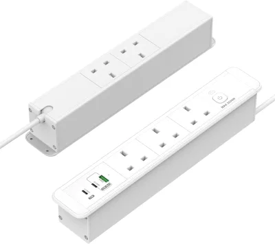 Double Side UK Power Recessed Desk Power Strip with PD65W USB-C /Hidden Mounted Desk Power Strip PDU with 3 Outlets and 3 USB