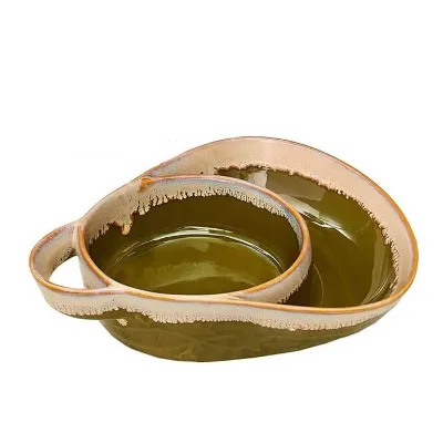 Stoneware Double Bowls for Dips and Soups Set of 2