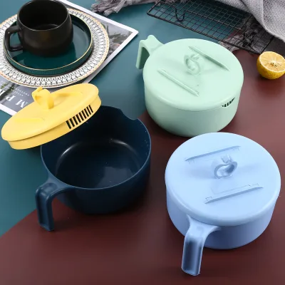 Dishwasher Safe Plastic Soup Mug Ramen Bowls With Phone Holder Wheat Straw Instant Noodles Bowls With Lid