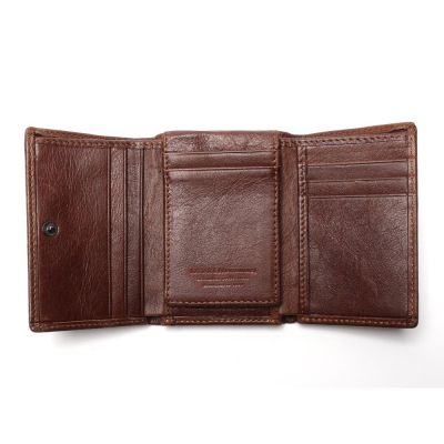 Custom Mens Genuine Leather Cow Three Fold Wallet Slim Money Credit Card Holder Purse Brown Wallet for Men