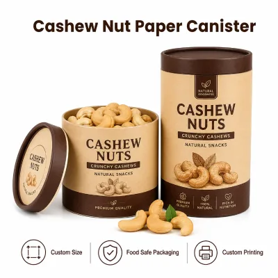 OEM/ODM Cashew Nut Paper Canister Cylindrical Custom Size Food Safe Custom Printing