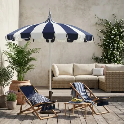 Round-Pole Metal Parasol Color-Block Design Waterproof Sun-Resistant European-Style Pagoda-Shaped Beach Umbrella for Pools