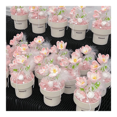 Florist High Appearance Level Handmade Knitted Tulip Bouquets Potted Valentine's Day Gifts