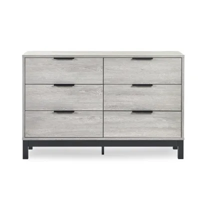 6 Drawer 120cm Wide Two Tone Weathered Wood Grain Black Metal Handles for Modern Living Room Bedroom Storage Chest of Drawers