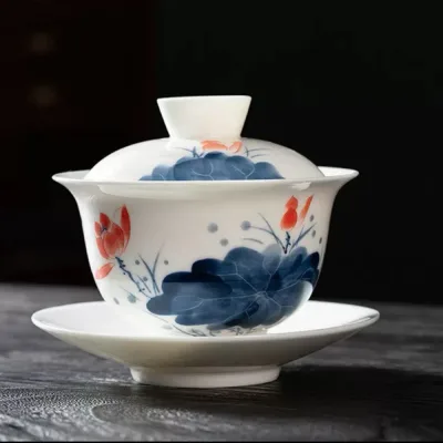 160ML Ceramic Hand-draw Jingdezhen Gaiwan San Cai Tea Accessory Grasping Chinese Gaiwan