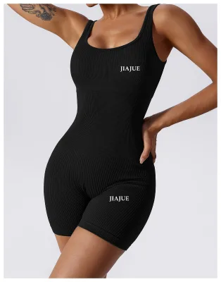 Women Workout Seamless Romper Yoga Ribbed One Piece Tank Tops Jumpsuits for Pregnant Woman Sleeveless Morning Exercise Shorts