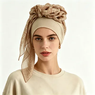 Woman chiffon printed wide-brimmed large-tail headscarf hat Ethnic Muslim versatile fashionable chiffons long-tail Tuban hats