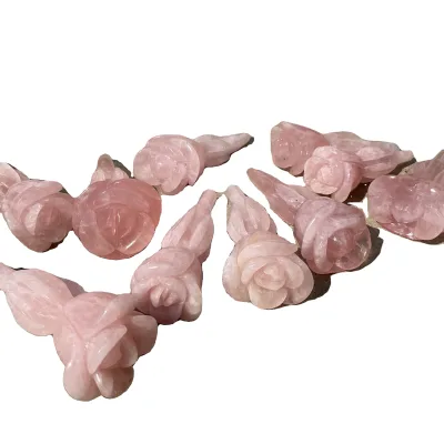 natural rose quartz carving flower crystal carving crafts hand carving crystal sculpture