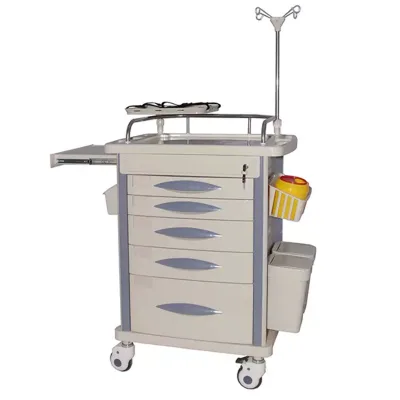 Medical ABS Plastic Instrument Treatment Trolley Hospital Medical Emergency Crash Cart