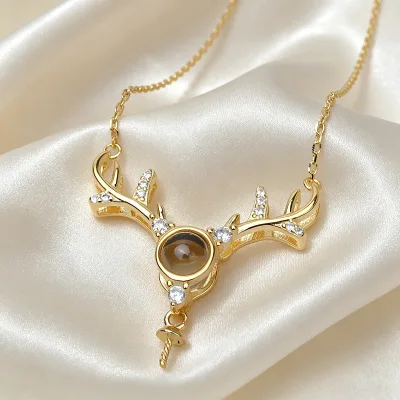 S925 Silver Plated Antler Pearl Pendant Necklace Empty Bezel Setting Fit 7mm+ Round Rice Beads Handmade Jewelry Christmas Gift