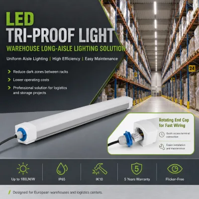 Anti Dust HNX-TM IP65 Tri-Proof LED Fixture 5-Year Warranty CRI80 120 Beam Angle DALI Dimming Distribution Hub Inventory