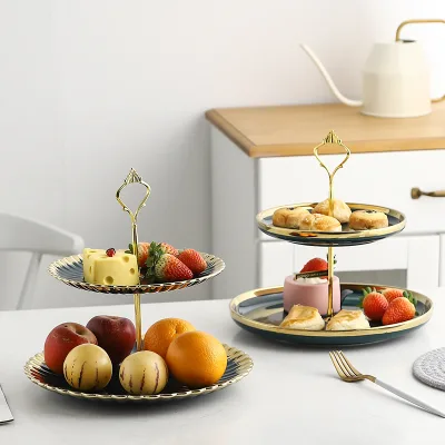 2 Tier Ceramic Cupcake Stand Serving Cake Cookie Tray Fruit Candy Display Tower Pastry Holders Dessert Plate