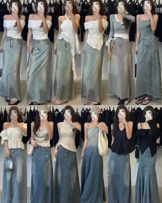 Retro Women's Casual Denim Skirt, Gothic Style, Fashionable Pleated, Slit Back, Elastic Band, Summer  Design