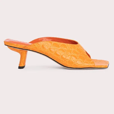 Anmairon Wholesale Custom Cheap Price Orange Leather Low Heel Outdoor Slippers Soft Comfortable Heeled Slippers