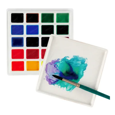 SINOART 20 Slots Artist Ceramic Paint Palette Snow White Porcelain Palette with Lid 2CM Thick square Handmade Ceramic Watercolor
