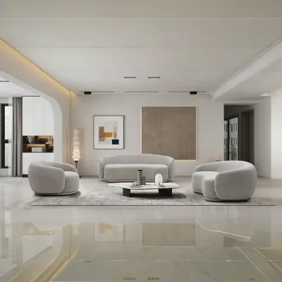 Modern Villa Living Room Single Three Person Sofa Set Household Beige Lamb Fabric Cashew Nut Arc Creative Fabric Curved Sofa