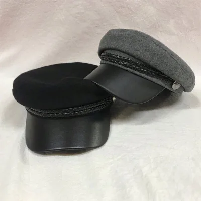 Spring Autumn Sailor Hats Black Ladies Beret Caps Flat Top Captain Cap Travel Cadet Octagonal Hat