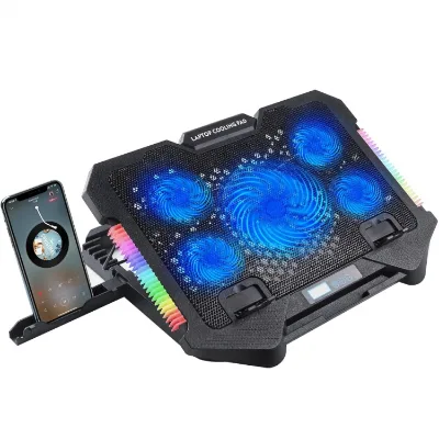 S500 Adjustable Height Two Quiet Fans RGB Gaming Laptop Cooling Pad with Phone Holder in Stock