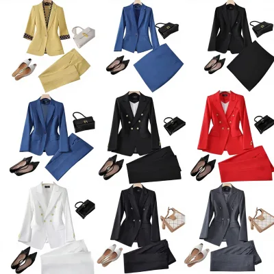 Women's Fashionable Casual Suit with Buttons, Women's Formal Casual Two-piece Set, Women's Printed Suit Set