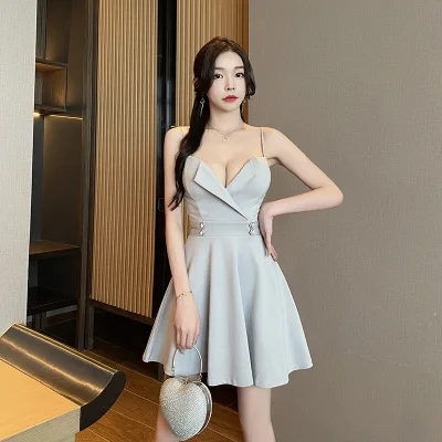 2025 Womens Light Gray Spaghetti Strap A-Line Party Dress Elegant Evening & Cocktail Wear for Women