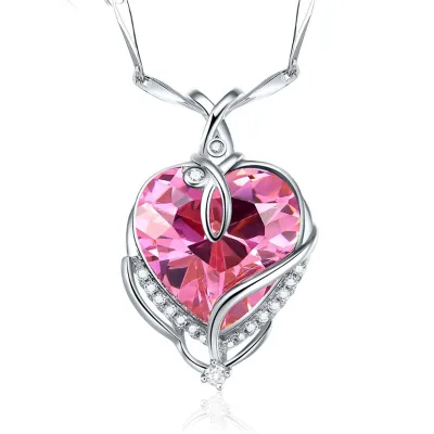 Valentine's Days Gift 925 Solid Silver Pink Zircon Heart Pendant For Girlfriend Wife