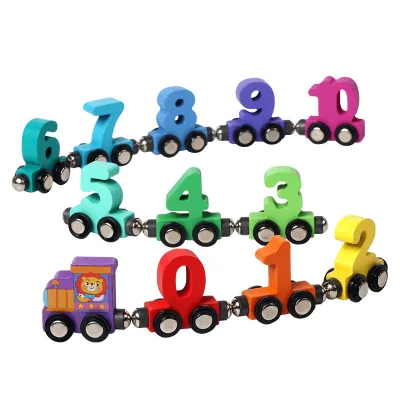 Wooden Magnetic Car Set for Toddlers Kids Boys and Girls, Kids Educational Number & Alphabet Train Set Toys