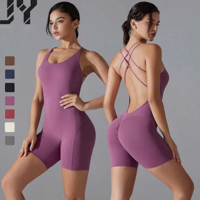Hot Sale Women's New Nude-Feel Strapless Backless Jumpsuit Short-Length One-Piece Yoga Suit for Women Running & Fitness Jumpsuit