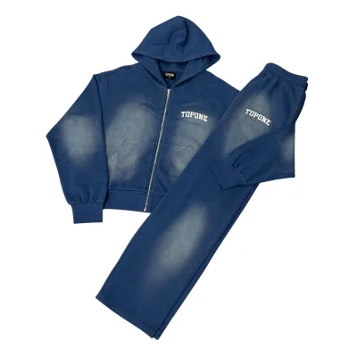 Custom Tracksuit Jogger Set High Quality Logo Mens Flared Sweatpants and Hoodie Set Cotton Sweatpants and Zip up Hoodie Set