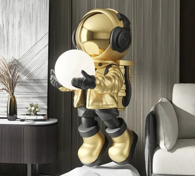 Mid-Autumn Festival Astronaut Sculpture with Mooncake Creative Resin Crafts for Retail Shop Themed Display