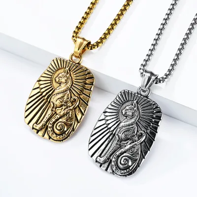 High Quality Stainless Steel Waterproof Anti Tarnish Ancient Egyptian Cat Goddess Bastet Charm Pendant Necklace for Men