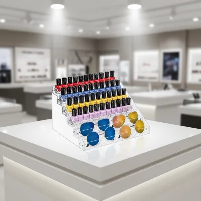 Acrylic Transparent Multi-Layer Nail Polish Display Stand with Easy Assembly for Nail Salon Cosmetic Storage