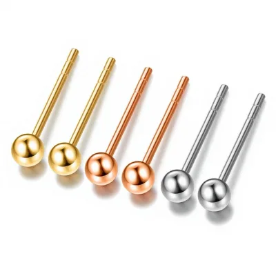 Ehao Jewelry 18k Gold Stud Earrings 3mm Gold Bead Chinese Captain Classic All-match Glass Beads for Women