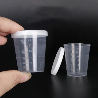 Clear Small Plastic 30ml Mini Measuring Cup With White Lid for Cosmetics