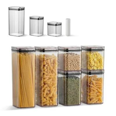 Transparent 4pcs Set Rectangle Fresh-Keeper Storage Jars Plastic Sealed Kitchen Refrigerator Food Container for Kitchen Home Use
