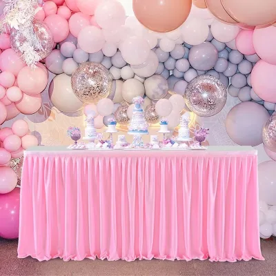 Wholesale 14 Ft White Tulle Jacquard Woven Solid Polyester Table Skirt Rectangle Tables Wedding Banquet Use Mejoroom Model